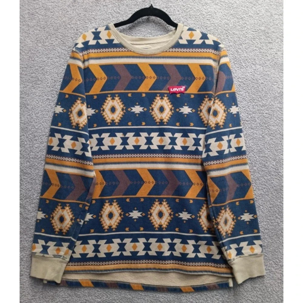 Levi's Aztec Tribal Crewneck Men's L Cotton Southwestern Print Sweatshirt Pullov